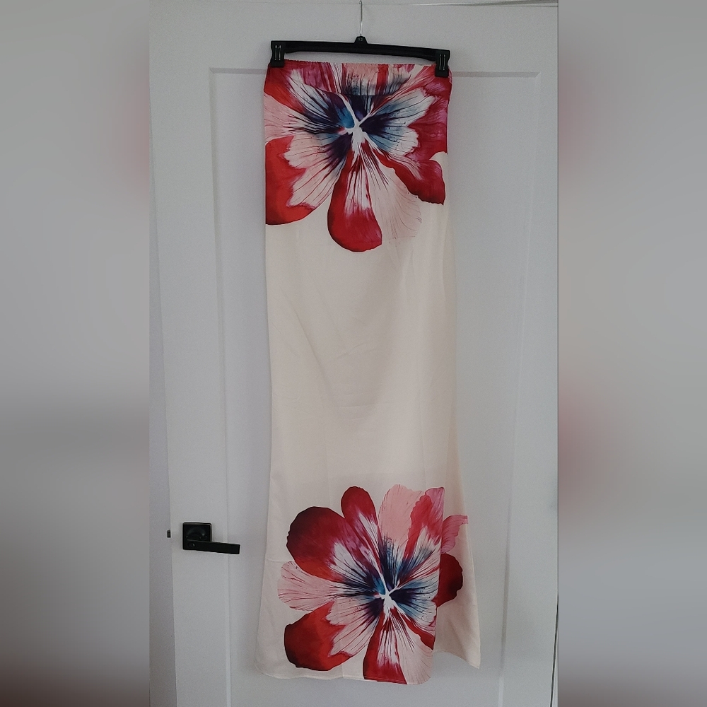 Cream and Red Maxi Pencil Dress Resort Wear
